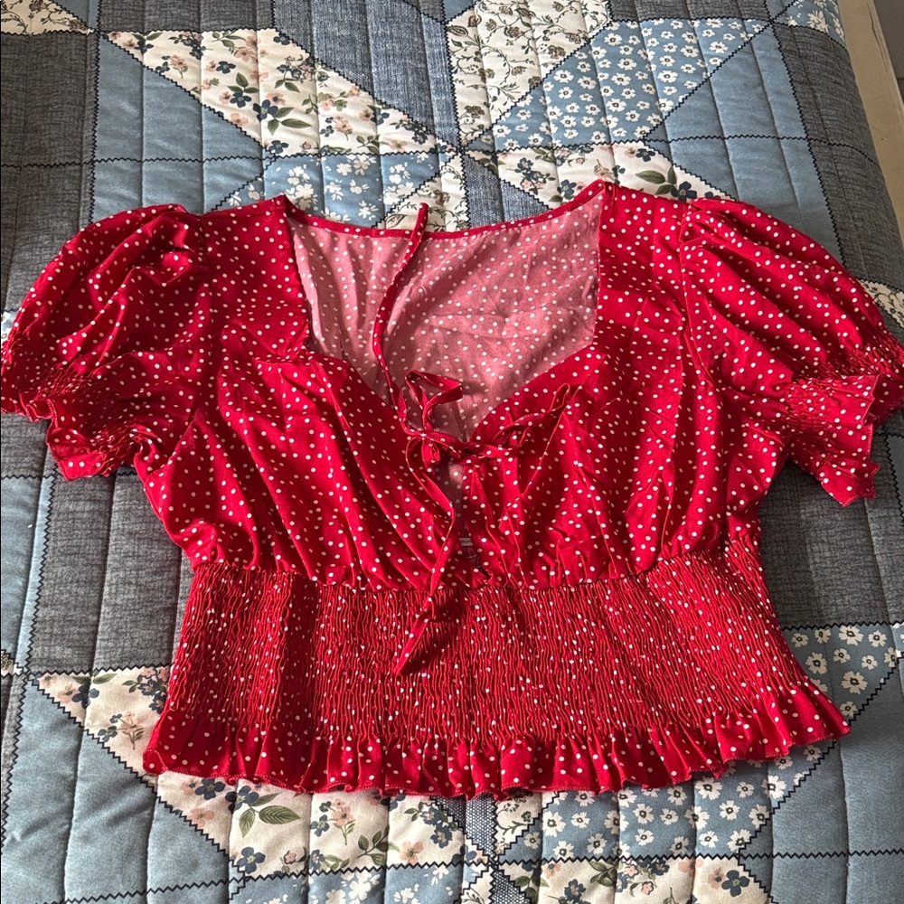 SHEIN Red Polka Dot Blouse